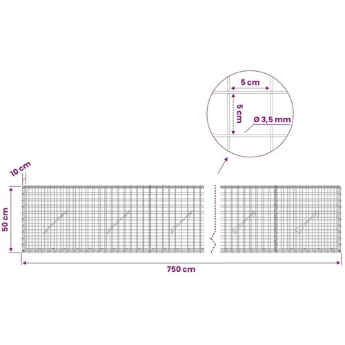  Gabion s žicom debljine 3 5 mm i mrežom 5x5 cm 750x10x50 cm - 10 cm 50 cm 750 cm Slike