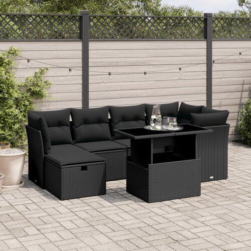 vidaXL 7-dijelni set vrtnih sofa od poliratana s jastucima crni Cijene