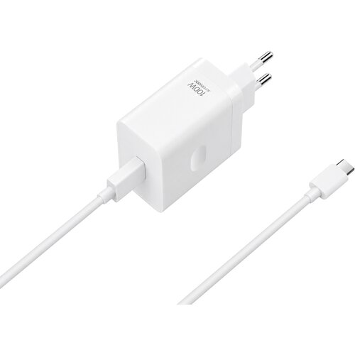Oppo SuperVOOC stenski polnilec z enim USB-A vhodom 100W in priloženim USB-A v USB-C kablom bele barve Slike