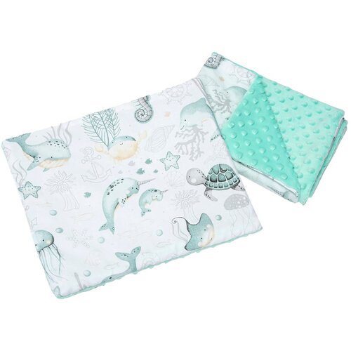 Medi Partners Quilt 55x75 + pillow 35x30 cotton + minky – Ocean + minty minky Cene