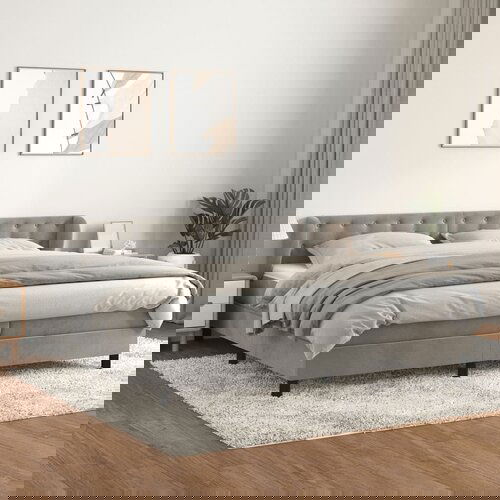 The Living Store Box spring postelja z vzmetnico svetlo siva 200x200 cm žamet - Box Spring Postelja, (21492969) Cene