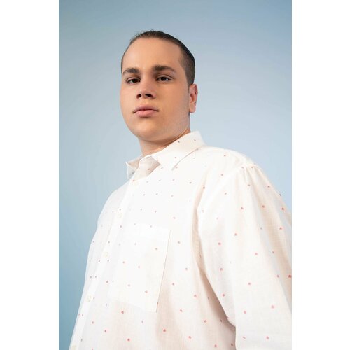 Defacto Plus Size Modern Fit Patterned Linen Blend Long Sleeve Classic Shirt Slike