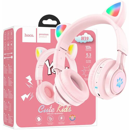 Hoco Bežične stereo slušalice, Bluetooth v5.3, 400mAh - W39 slušalice Mačje uši,Pink Slike