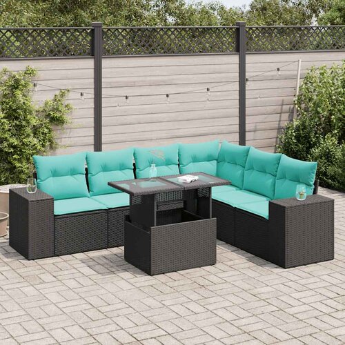  7-dijelni set vrtnih sofa s jastucima crni poliratana bagrem Cene