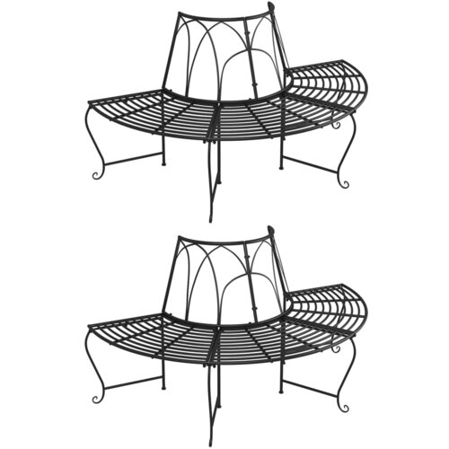 VidaXL Polkrožna klop za okrog drevesa 2 kosa &amp;Oslash;159 cm črno jeklo, (20659980) Slike