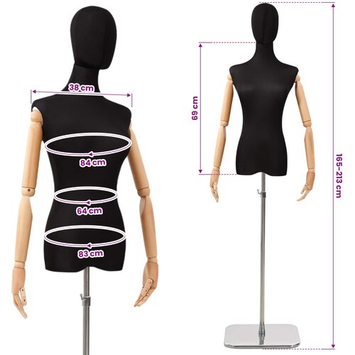  Podesivi maneken 165-213 cm s postoljem Žena PP Crna Slike