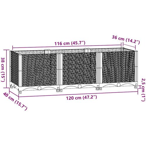  Povi&amp;scaron;ena gredica 120 x 40 x 38 cm od polipropilena Slike