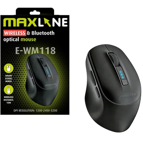 Maxline Bežični optički mi&amp;scaron; E-WM118, 2,4 GHz i Bluetooth, crni Slike