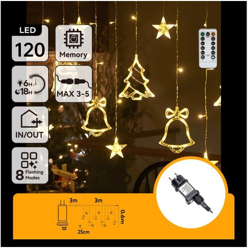 Aigostar LED spoljni božićni lanac 120xLED/6W/230V/8 funkcija 3x0,6m IP44 topla bela+daljinski upravljač Cene