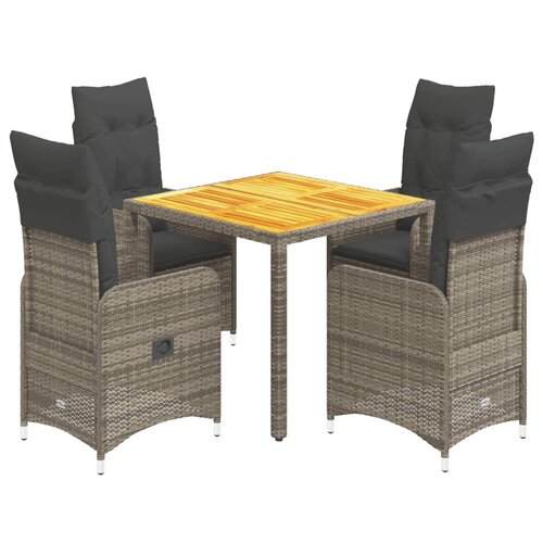 vidaXL vrtna bistro garnitura 5-delna z blazinami siv poli ratan, (21316430) Cene