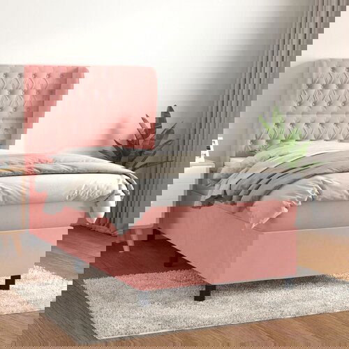 The Living Store Box spring postelja z vzmetnico roza 80x200 cm žamet - Box Spring Postelja, (21488633) Slike