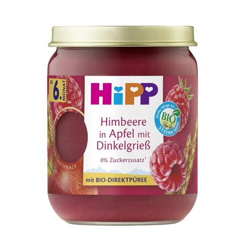 Hipp Bio otro&amp;scaron;ka hrana - maline in jabolka s pirinim zdrobom Slike