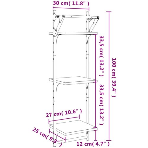  Zidne police 3 razine s prečkama 2 kom boja hrasta 30x25x100 cm Slike