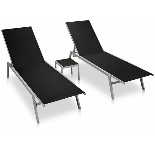  Ležaljke za sunčanje sa stolićem 2 kom čelik i tekstilen crne