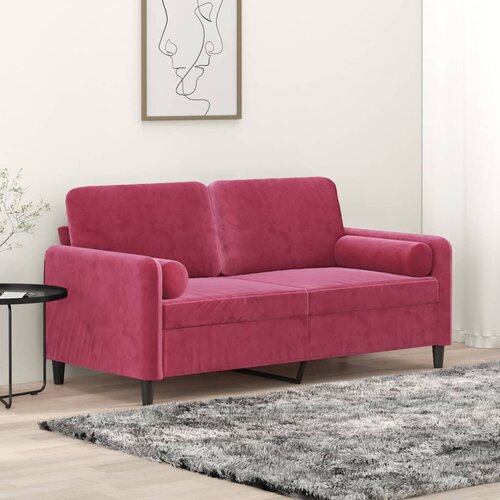VidaXL Kavč dvosed z blazinami vinsko rdeč 140 cm žamet Slike
