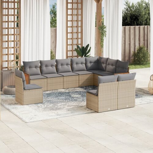 vidaXL 10-dijelni set vrtnih sofa s jastucima bež od poliratana Cijene