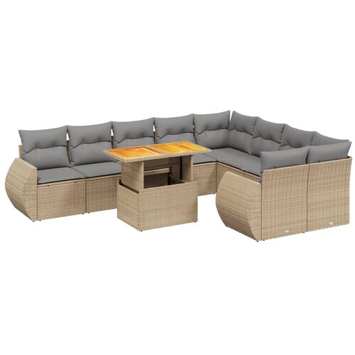  10-dijelni set vrtnih sofa s jastucima bež od poliratana 100 x 55 x 73 cm Slike