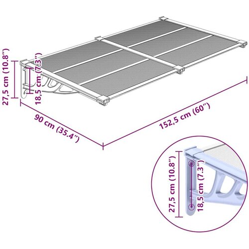 VidaXL Nadstre&amp;scaron;nica za vrata siva i prozirna 152 5x90 cm polikarbonat Slike