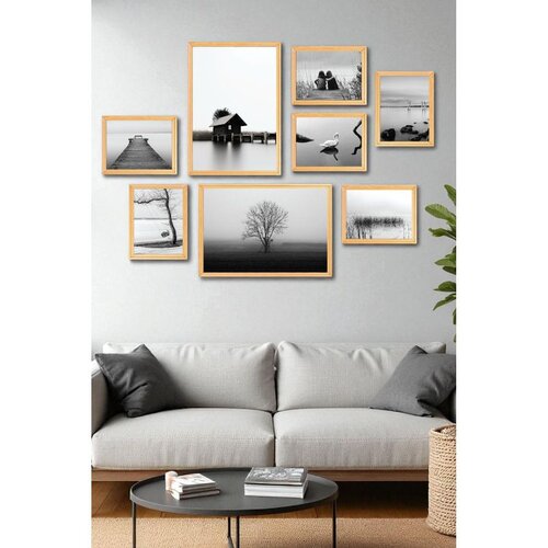 WALLXPERT Myk3026 Siyah Beyaz Multicolor Decorative Framed MDF Painting (8 Pieces) Slike