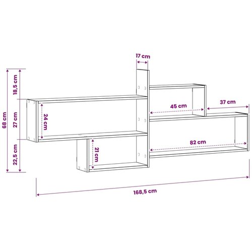  Zidna polica Betonska siva 168 5 x 17 x 68 cm - Betonska siva 4 pregrade Slike