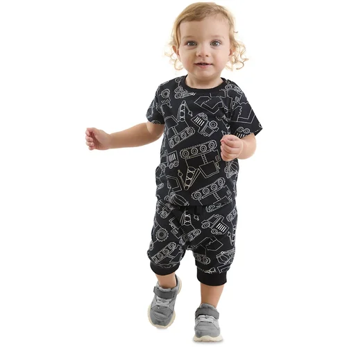 Denokids Car Baby Boy Black Summer T-shirt Capri Shorts Set