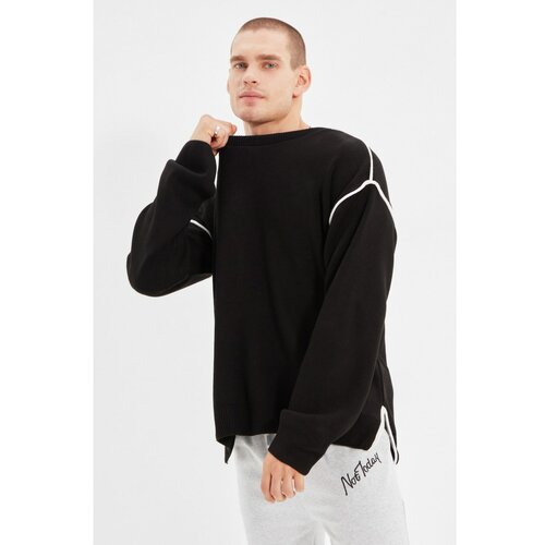 Trendyol black men's oversize crew neck bias detailed knitwear sweater Slike