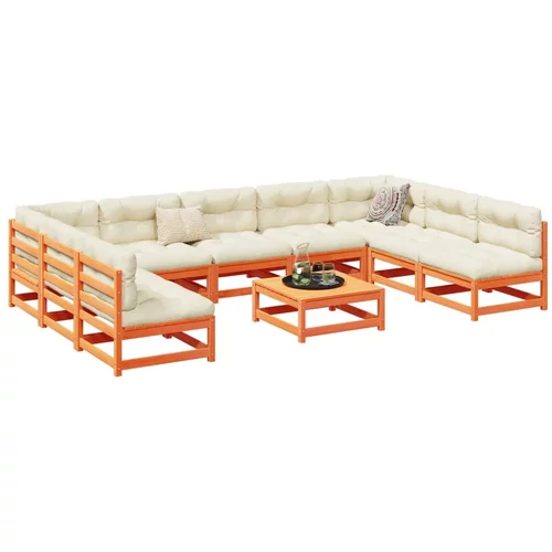 vidaXL 10-dijelni set vrtnih sofa s jastucima voštano smeđi borovine