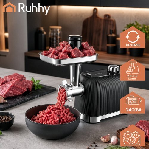Ruhhy električna ma&amp;scaron;ina za mletje mesa 2400 W, Reverse, 3 re&amp;scaron;etke, do 2,5 kg/min Slike