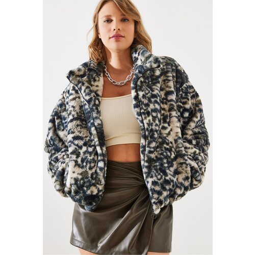 Bianco Lucci Women's Leopard Pattern Faux Für Coat 2426 Cene