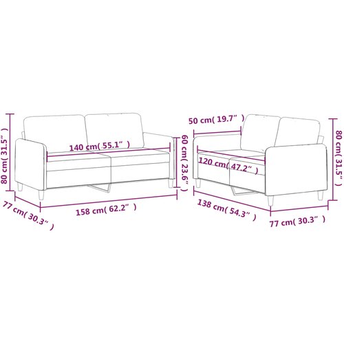  2-dijelni set sofa s jastucima crvena boja vina od tkanine Slike