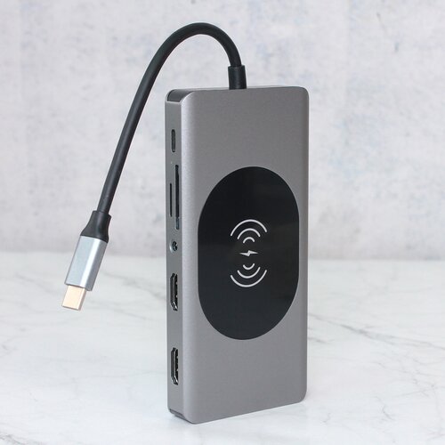  Adapter Type C na LAN Gb, Wireless PC, SD card, TF, Type C, 3xUSB 3.0, 2xUSB 2.0, Audio, 2xHDMI i VGA, 14 u 1, 20cm kabl, Sivi Cene