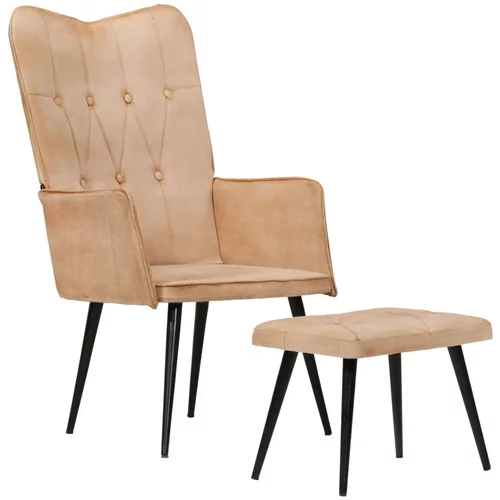 vidaXL fotelj s stolčkom za noge krem iz platna