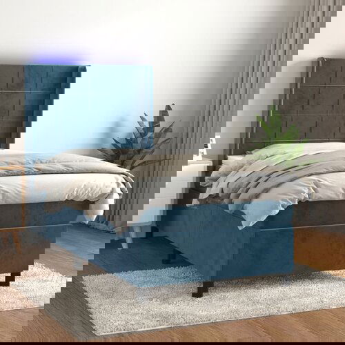 The Living Store Box spring postelja z vzmetnico LED temno modra 100x200cm žamet - Box Spring Postelja, (21492496) Cene