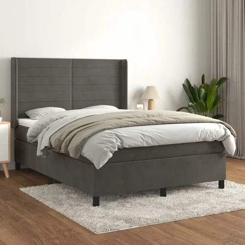  Box spring postelja z vzmetnico temno siva 140x200 cm žamet, (20846604)