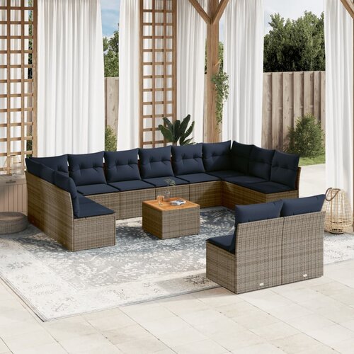 VidaXL 13-dijelni set vrtnih sofa od poliratana s jastucima sivi Slike