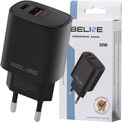 Beline OMREŽNI POLNILEC 1X USB-C 1X USB 30W PD 3.0 QC 3.0 ČRN GAN, (21974782) Cene