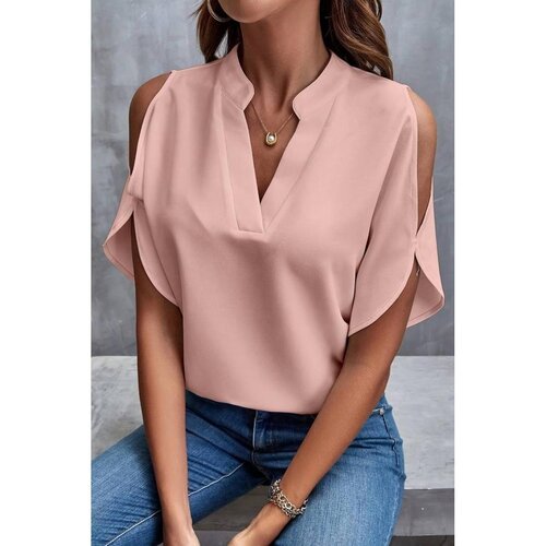 Fenzy Elegantna &amp;Scaron;iroka Bluza S V-Izrezom, Svijetlo Roza Slike