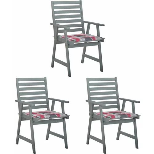  Zunanji jedilni stoli z blazinami 3 kosi trden akacijev les, (20660487)