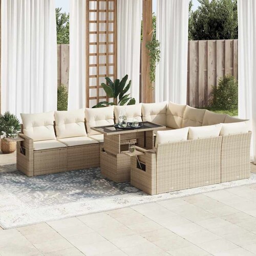 vidaXL 11-dijelni set vrtnih sofa od poliratana s jastucima bež Cijene