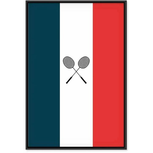  Slika - Black Badminton Rackets Against the Backdrop of the French Flag 80x120 U crnom drvenom okviru Slike