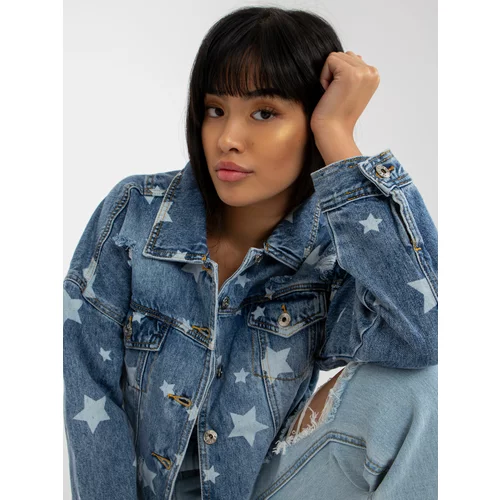 Fashion Hunters Women's blue denim jacket with print and holes