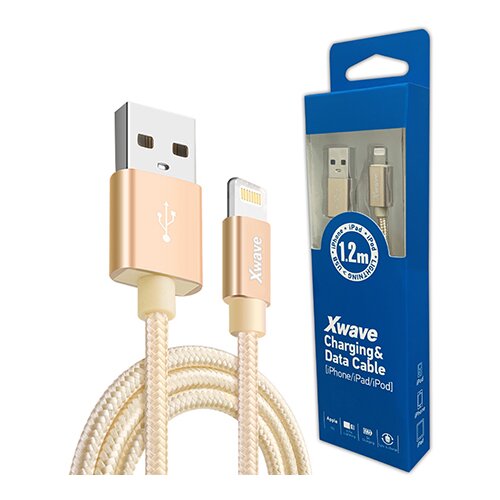 X Wave USB-A na Lightning kabl 1,2 m, 3A, zlatni pleteni Slike