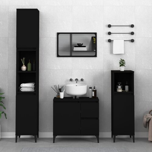 The Living Store Kopalniška omarica črna 30x30x190 cm inženirski les - Kopalniška Omarica, (21436596) Cene