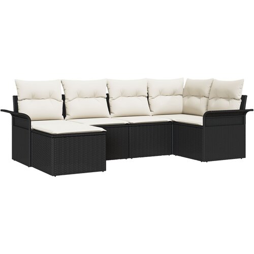 VidaXL 6 Dijelna Vrtna Sofa Postava s Jastučićima Crni Poly Rattan, 2-Sjedna Vrtna Sofa s Pohranom i Jastučićima Crni Poly Rattan Slike