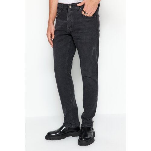 Trendyol Men's Anthracite Slim Fit Scratched Destroyed Denim Jeans. Slike