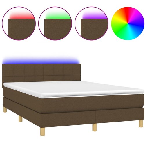  Krevet box spring s madracem LED tamnosmeđi 140x190 cm tkanina Slike