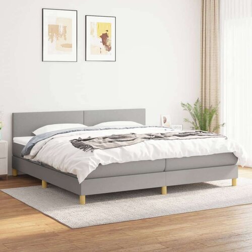  Box spring postelja z vzmetnico svetlo siva 200x200 cm blago, (20846870) Slike
