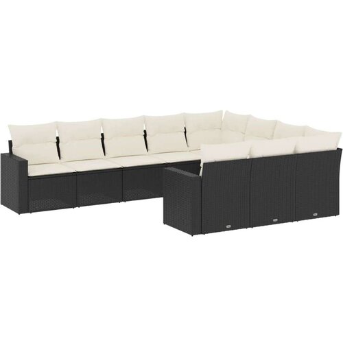 VidaXL 10-dijelni set vrtnih sofa s jastucima crni od poliratana Slike