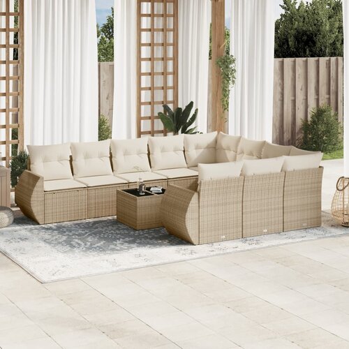 vidaXL 11-dijelni set vrtnih sofa od poliratana s jastucima bež Cijene