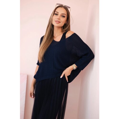 Kesi Włoski Pleated dress with an openwork sweater navy blue Cene